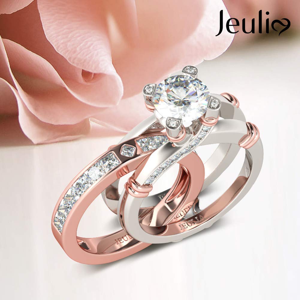 JEULIA Diamond Band Rings for Women cz Sterling Silver Interchangeable Ring Sets Wedding Engagement Anniversary Promise Ring Bridal Sets