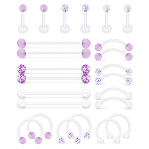 Hoeudjo Clear Cartilage Earring 16G 14G Piercing Retainers 24Pcs Flexible Acrylic Helix Hoop Bioflex Nose Lip Stud Eyebrow Tragus Septum Horseshoe Rings Body Jewelry for Work Glow in The Dark 4#