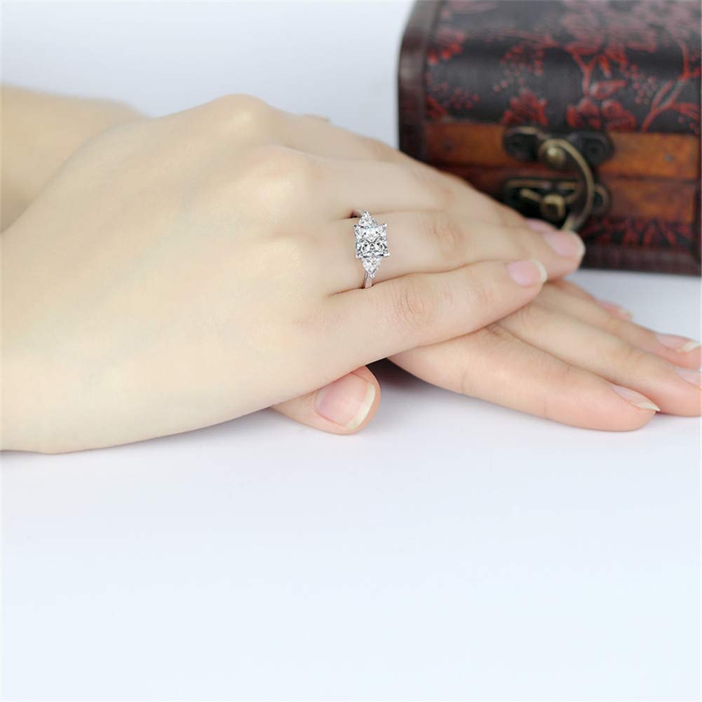 DYUNQ Three Stone Engagement Rings Princess Cut Diamond Wedding Ring Sterling Silver Cubic Zirconia CZ 1.6 Carat Ring