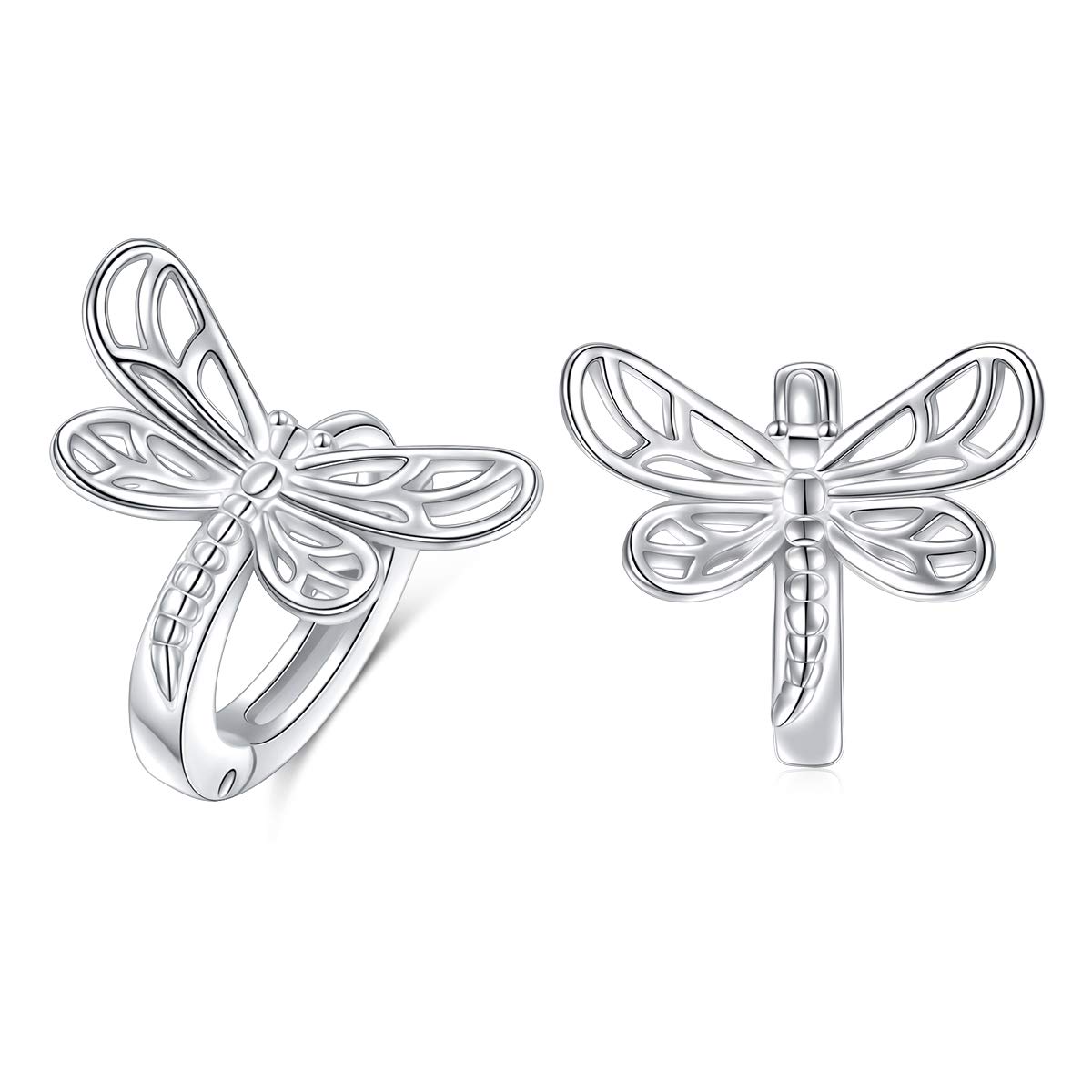 DAOCHONG S925 Sterling Silver Small Huggie Dragonfly Hoop Earrings for Women Ear Jewelry Birthday Gift (Dragonfly Small Hoop Earrings)