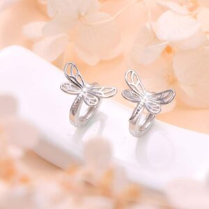 DAOCHONG S925 Sterling Silver Small Huggie Dragonfly Hoop Earrings for Women Ear Jewelry Birthday Gift (Dragonfly Small Hoop Earrings)