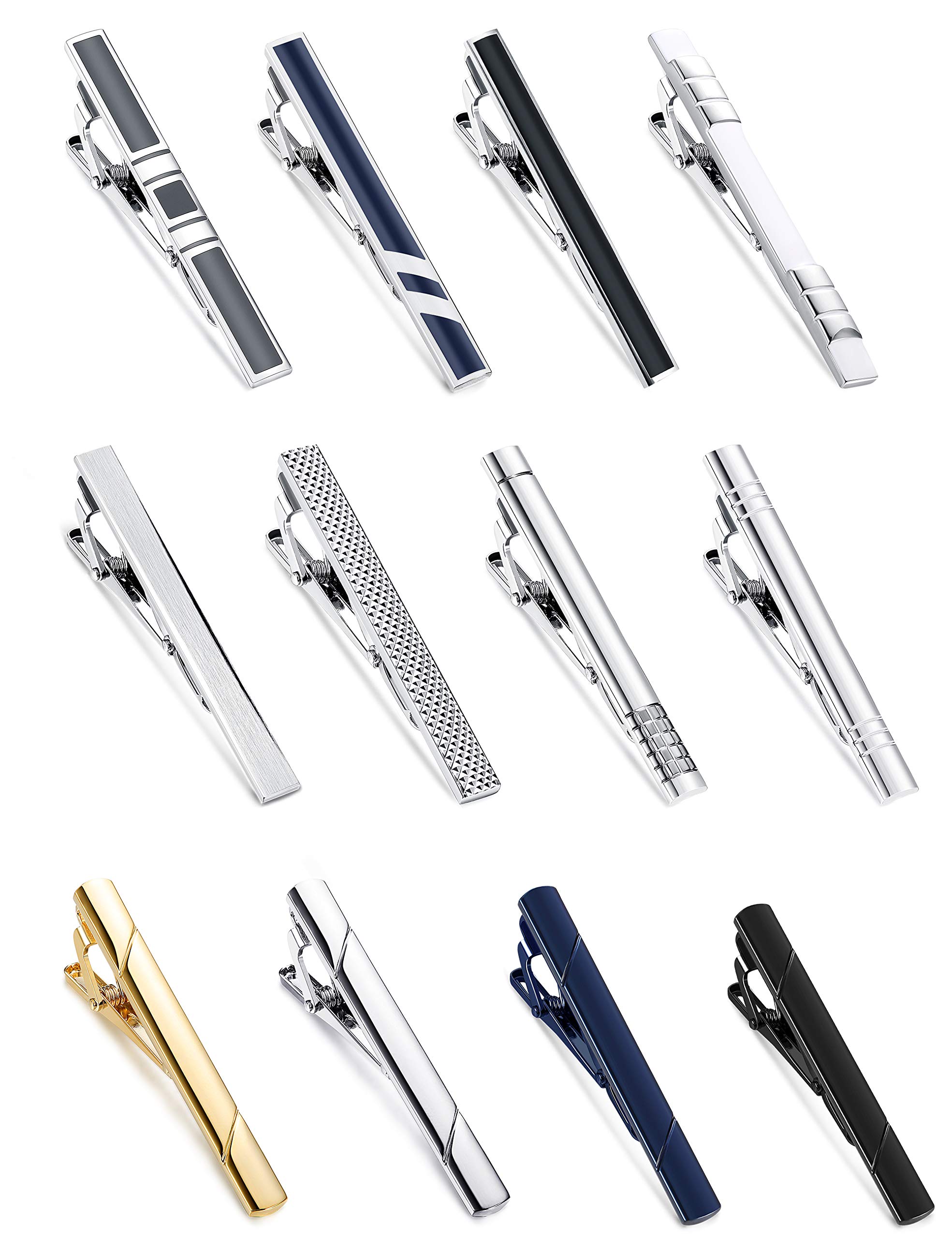 Jstyle 12 Pcs Tie Clips for Men, Classic Tie Bar Clip Set for Regular Ties Necktie Tie Bar Pinch Clips, Wedding Metting Business Tie Pin Clips with Luxury Box Gift