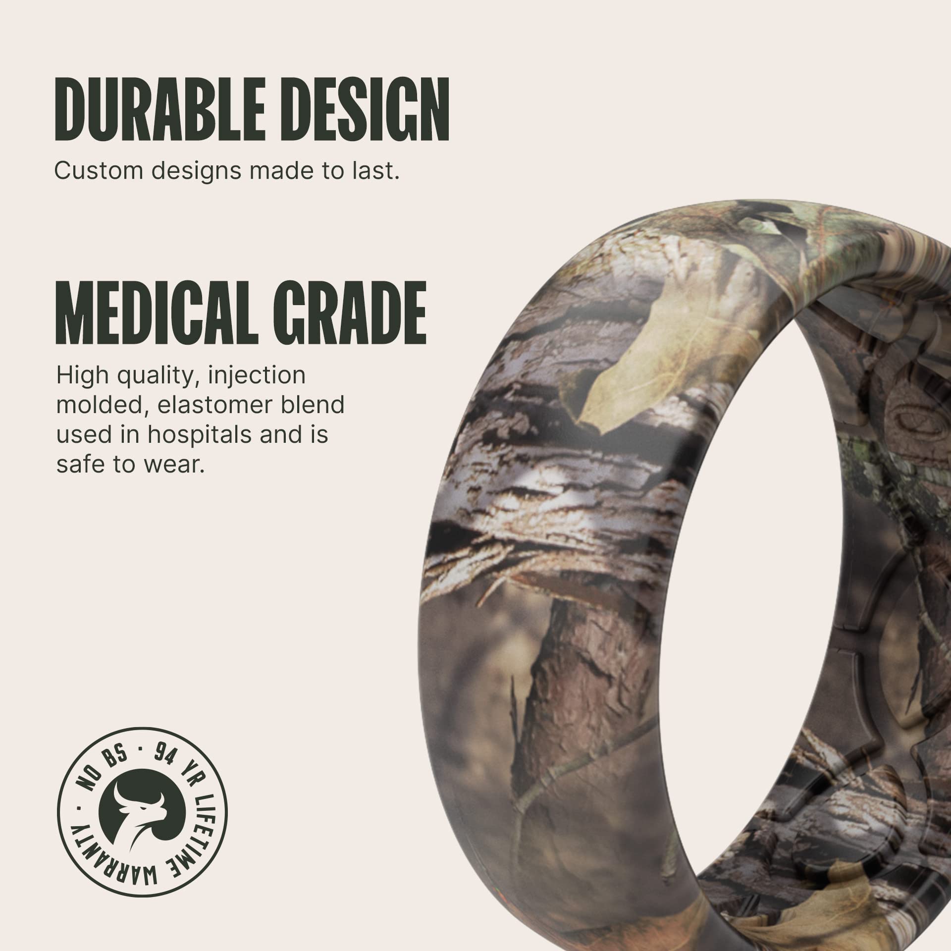 Groove Life Mossy Oak Breakup Country Camo Silicone Ring Breathable Rubber Wedding Rings for Men, Lifetime Coverage, Unique Design, Comfort Fit Ring - Size 11