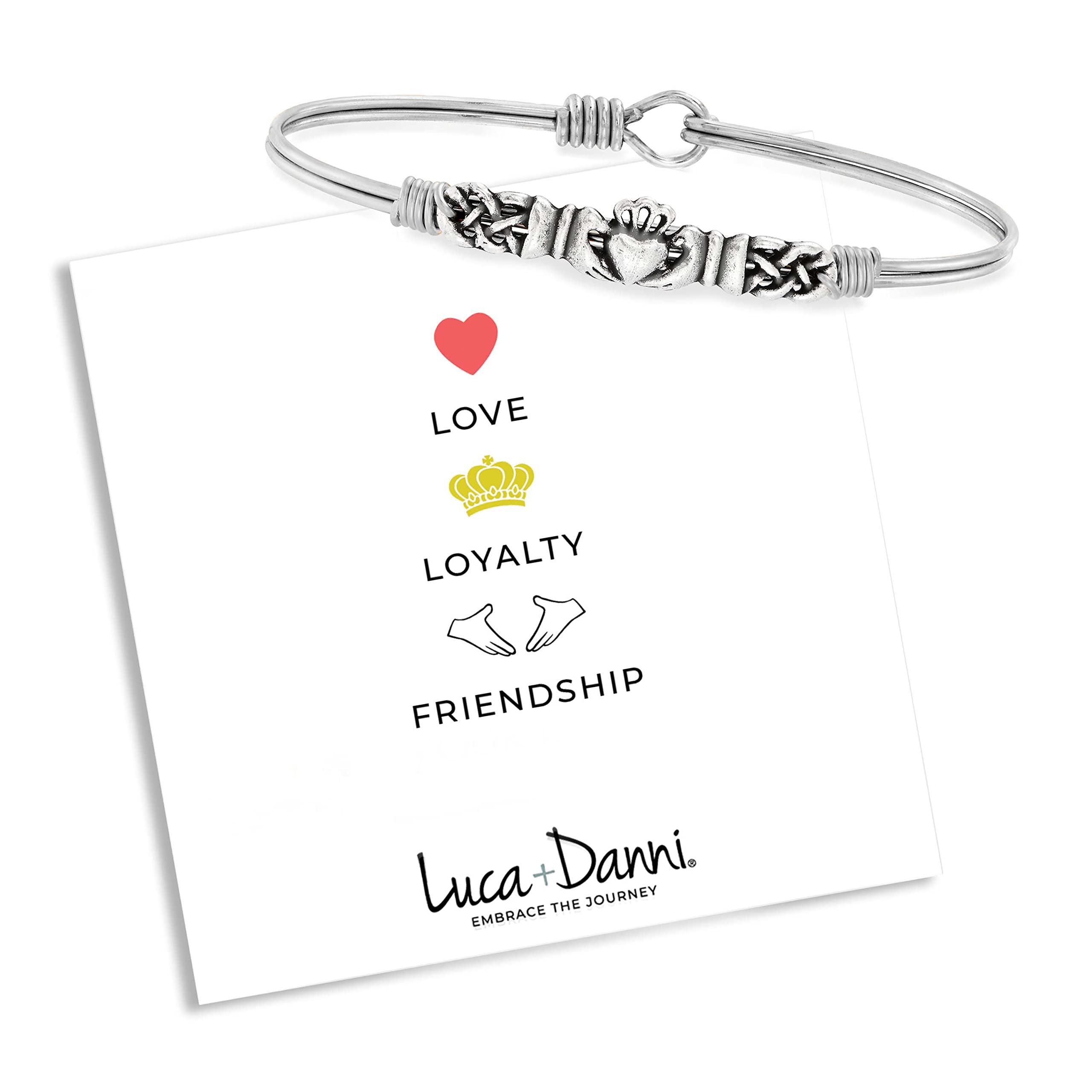 Luca + Danni Claddagh Bangle Bracelet, Irish Friendship Jewelry Gift for Women, Girls, Wear as Single or for Stacking (Silver, Regular)