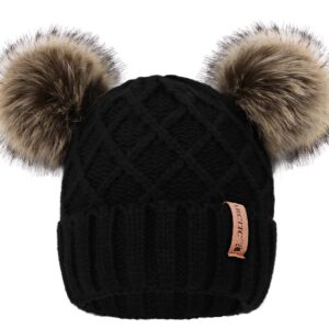 Arctic Paw Women Winter Beanie Fleece Lined Pom Pom Beanie Hat Black Hat Coffee Ball