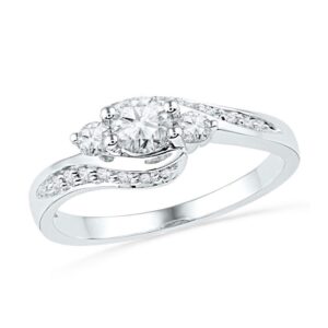 Dazzlingrock Collection 10kt White Gold Womens Round Diamond 3-stone Bridal Wedding Engagement Ring 1/2 ctw