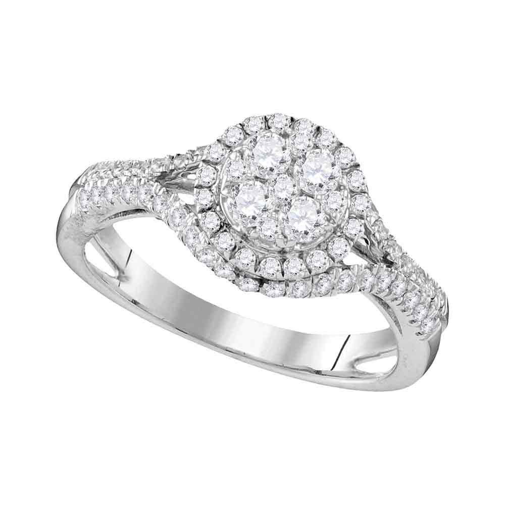 Dazzlingrock Collection 10kt White Gold Womens Round Diamond Cluster Bridal Wedding Engagement Ring 1.00 ctw