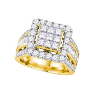 Dazzlingrock Collection 14kt Yellow Gold Womens Princess Diamond Cluster Bridal Wedding Engagement Ring 3.00 ctw