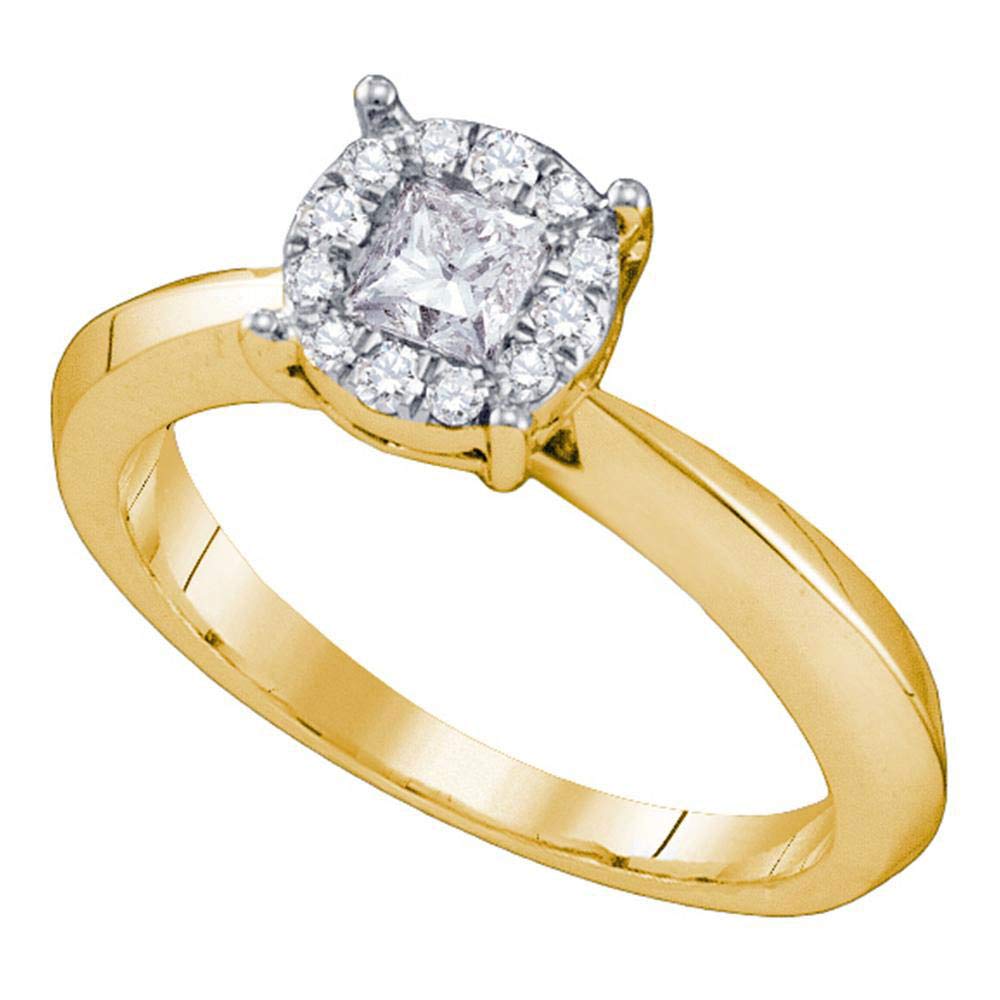 Dazzlingrock Collection 14kt Yellow Gold Women's Princess Diamond Cluster Engagement Ring 1/2 ctw