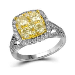 Dazzlingrock Collection 14kt White Gold Women's Round Yellow Diamond Cluster Engagement Ring 2-1/5 ctw