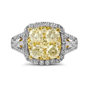 Dazzlingrock Collection 14kt White Gold Women's Round Yellow Diamond Cluster Engagement Ring 2-1/5 ctw