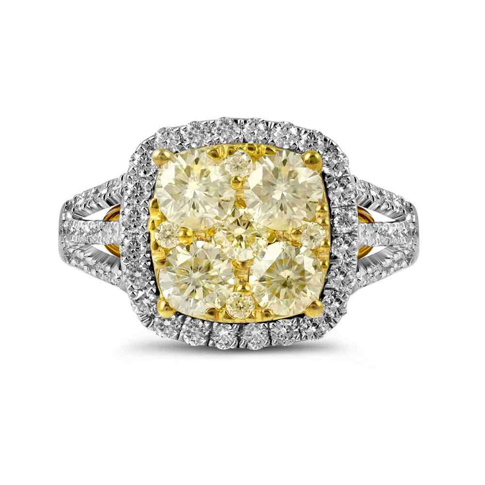 Dazzlingrock Collection 14kt White Gold Women's Round Yellow Diamond Cluster Engagement Ring 2-1/5 ctw