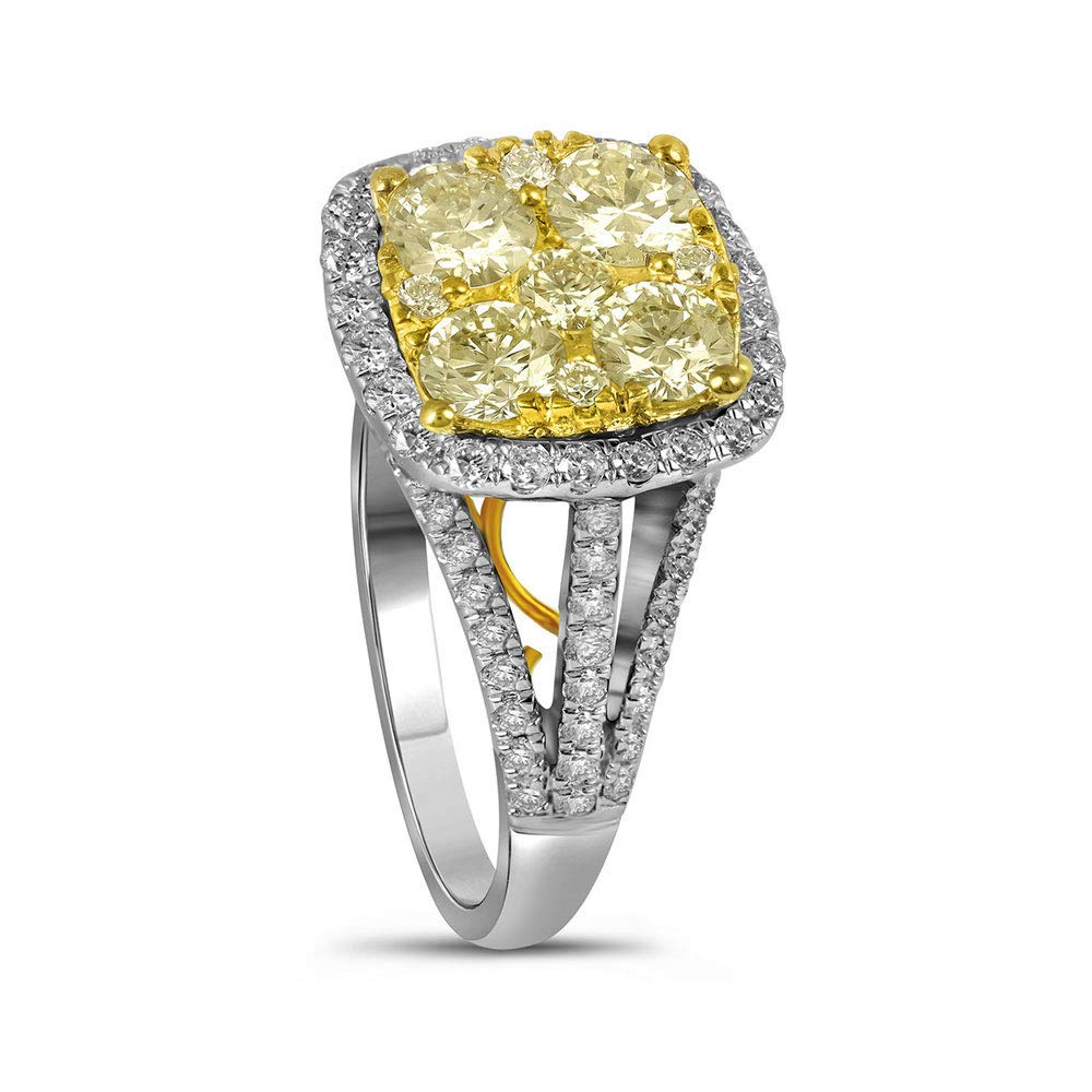 Dazzlingrock Collection 14kt White Gold Women's Round Yellow Diamond Cluster Engagement Ring 2-1/5 ctw