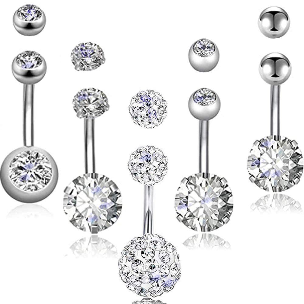 5 PCS 14G Stainless Steel Belly Button Rings for Women Girls, YEELONG 5 Style Silver Navel Piercing Body Piercing Jewelry