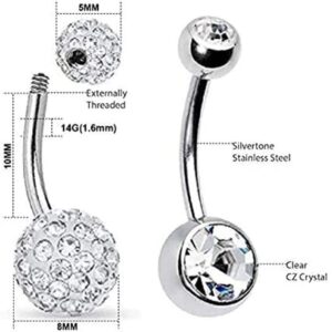 5 PCS 14G Stainless Steel Belly Button Rings for Women Girls, YEELONG 5 Style Silver Navel Piercing Body Piercing Jewelry