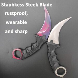 Karambit Knife, Set of 2, CS-GO for Hunting Camping Fishing and Field Survival, Stainless Steel Fixed Blade Tactical Knife with Sheath and Cord (Silver + Purple Dark).