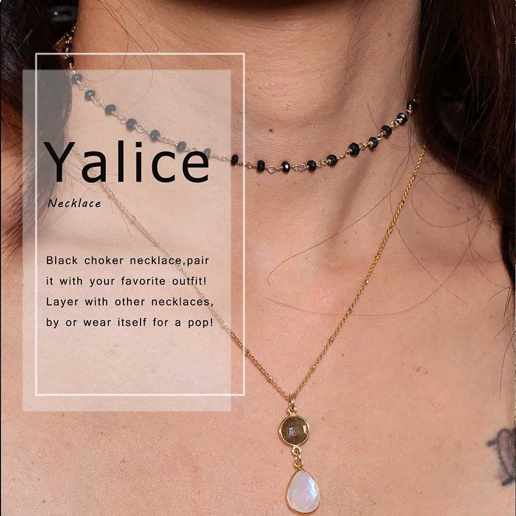 Yalice Beaded Choker Necklace Dainty Opal Birthstone Chokers Necklaces Jewelry for Women (Silver-Black-1)