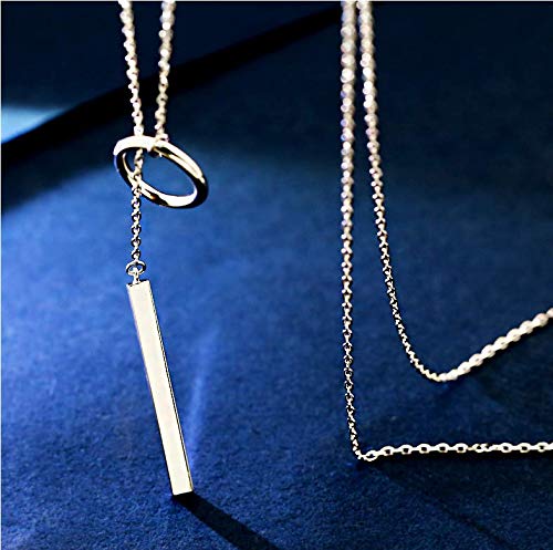 925 Sterling Silver Round Stick Cross Bar Lariat Y Pendant Necklace Long Tassel Sweater Chain for Women Gift (Sterling Silver)