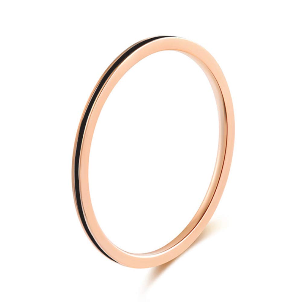 IFUAQZ Women's Stainless Steel 1MM Thin Midi Stacking Ring Enamel Plain Rose Gold Wedding Band Comfort Fit Black Size 6