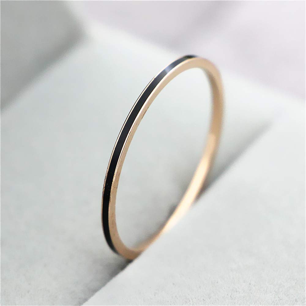 IFUAQZ Women's Stainless Steel 1MM Thin Midi Stacking Ring Enamel Plain Rose Gold Wedding Band Comfort Fit Black Size 6