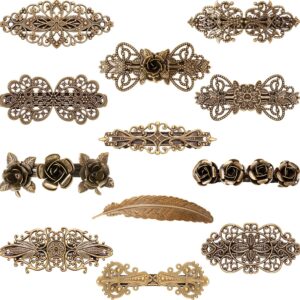 geyoga 12 pieces vintage metal hair pins retro french hair barrettes minimalist hair pins geometric hollow hair pins for women (style set 1)