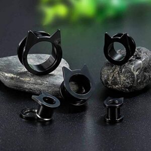 COOEAR Gauges for Ears Piercing Flesh Tunnels and Plugs Jewelry Cute Steel Cat Earrings Stretchers Size 2g(6mm) to 1 inch(25mm)