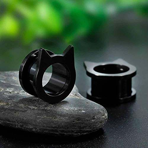 COOEAR Gauges for Ears Piercing Flesh Tunnels and Plugs Jewelry Cute Steel Cat Earrings Stretchers Size 2g(6mm) to 1 inch(25mm)