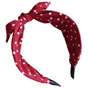 Qiabao Womens Red Polka Dot Bow Headband Wide Hair Band