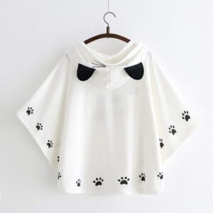 BAIMORE Japanese Mori Girl Kawaii Cute Cat Ears Hooded Cape White