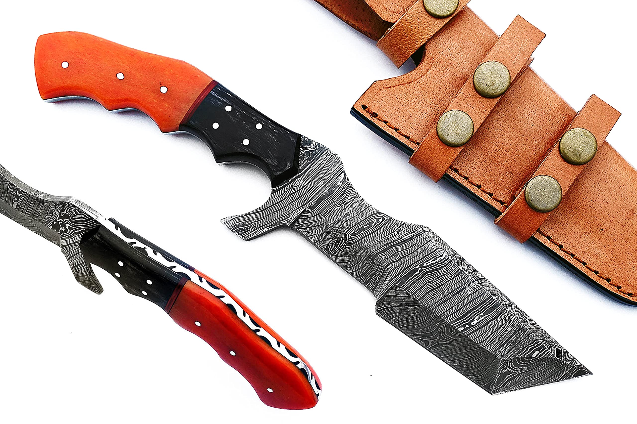 Smart & Sharp Custom Handmade Damascus Steel Hunting Knife/Bowie Knife AA-17129 (Colored Bone and Black Wood)