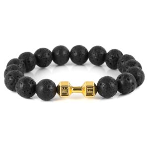 stwtr men's and women's 10mm volcanic rock anxiety chakras beaded bracelet yoga bracelet (dumbbell)