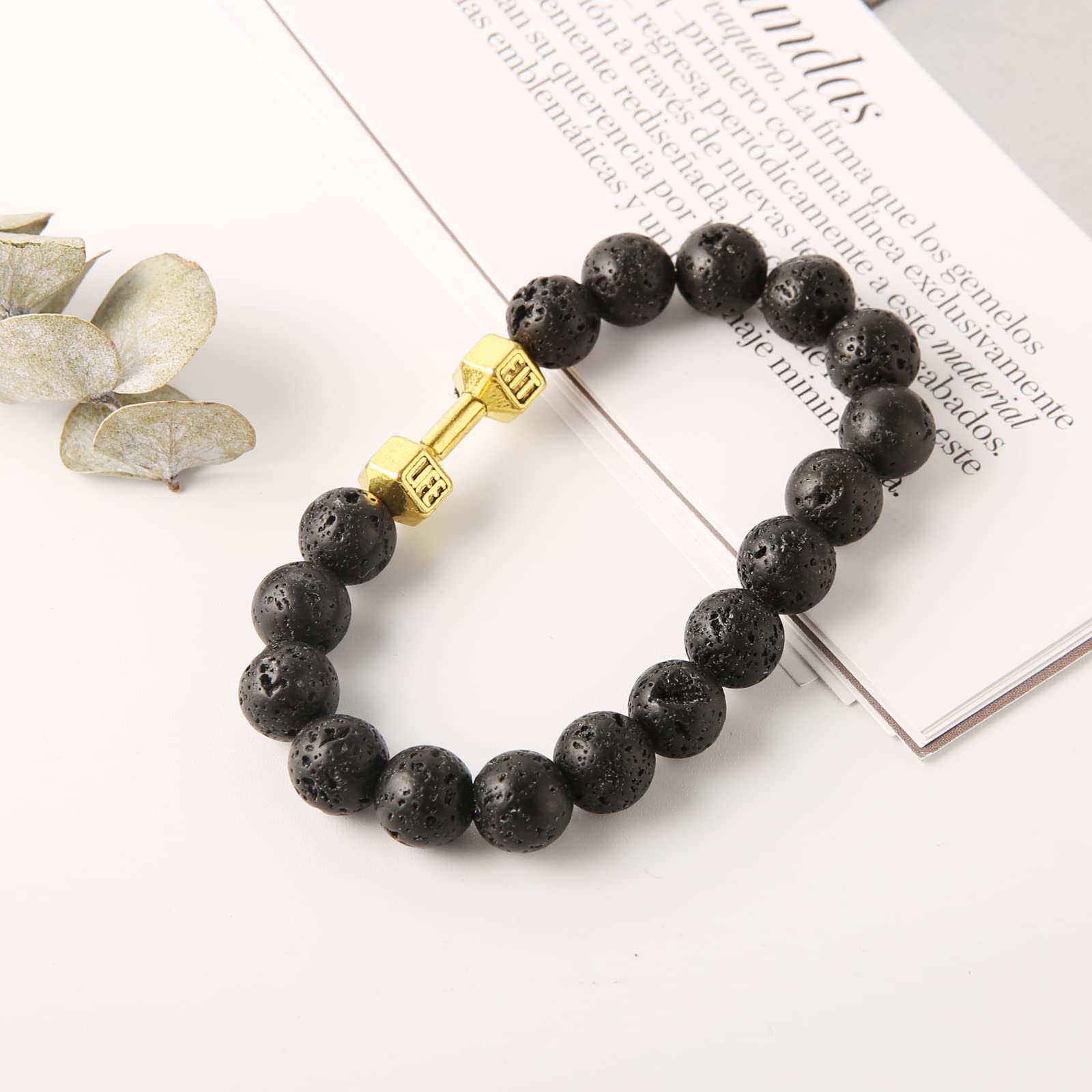 STWTR Men's and women's 10mm volcanic rock anxiety chakras Beaded Bracelet Yoga Bracelet (dumbbell)