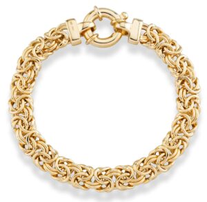 miabella italian 18k gold over sterling silver 9mm classic byzantine link chain bracelet for women, 925 handmade in italy (7.5 inches)