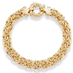 Miabella Italian 18K Gold Over Sterling Silver 9mm Classic Byzantine Link Chain Bracelet for Women, 925 Handmade in Italy (7.5 Inches)