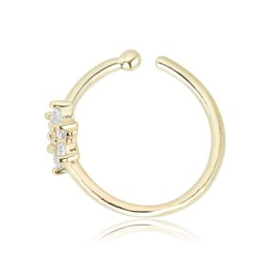 AVORA 14K Yellow Gold Simulated Diamond CZ Flower Nose Ring Body Jewelry (20 Gauge)