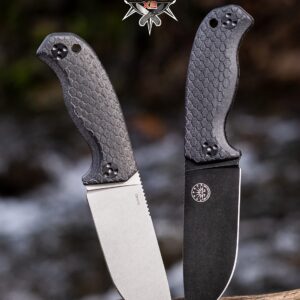 Off-Grid Knives - Tracker-X2 Camp Knife, Cryo D2, Micarta Scales, 90 Degree Spine, Kydex Sheath, Belt Attachment, Bushcraft, Hunting, Survival, Camping (Stonewash)