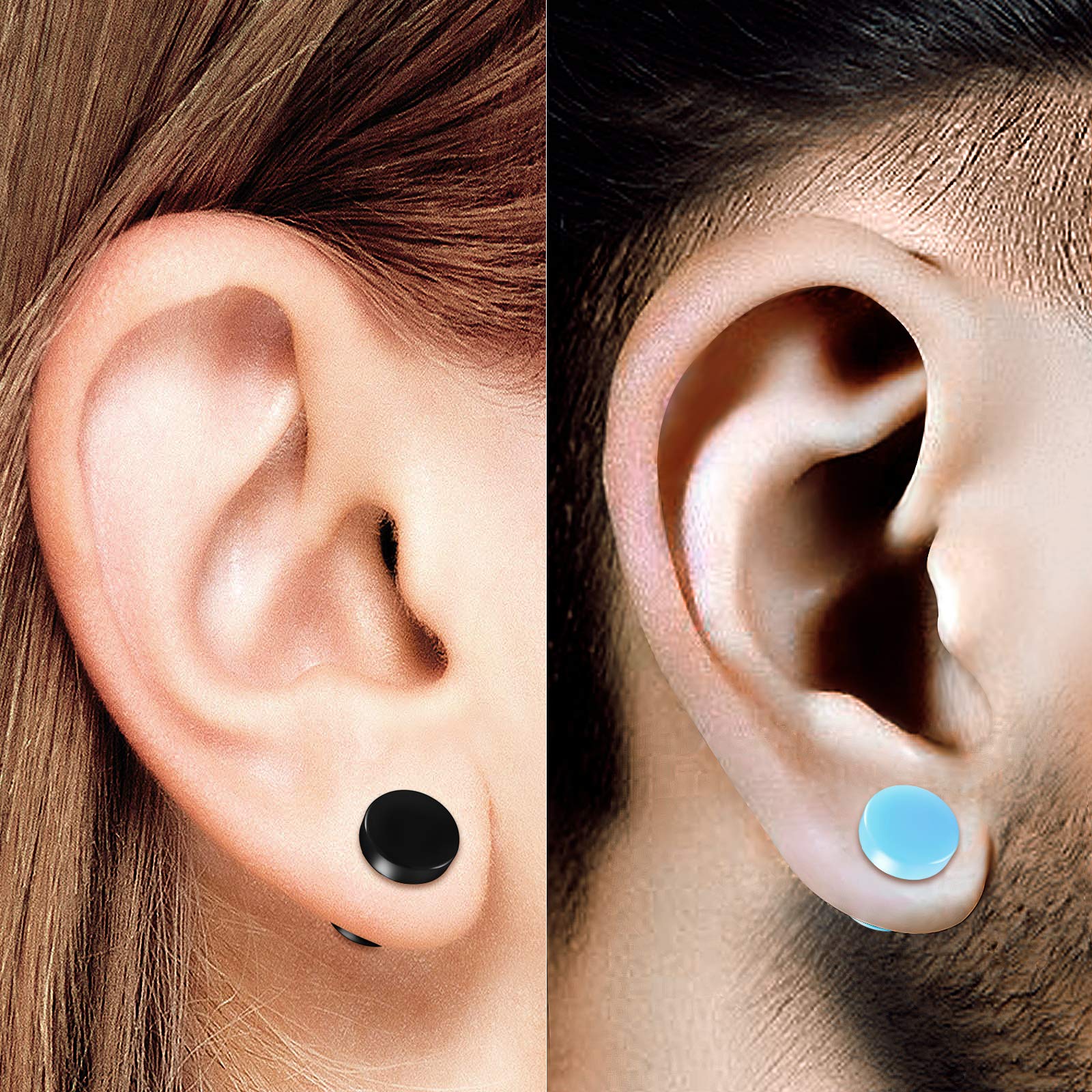 BIG GAUGES 4 Pairs Black Light Blue Green Pink Acrylic 16g Gauge 1.2mm 8mm Fake Plugs Piercing Illusion Cheater Ear Earring Lobe BG7801