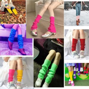 CHUNG Women Juniors Knitted Leg Warmers 16.5" Neon Party Dance Sports Fitness Accessory Pack of 1/2/3 (One Size, Light Pink)