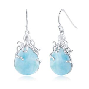 beaux bijoux sterling silver larimar blue earrings for women,natural larimar jewelry,sea animal design,crab turtle octopus fish,blue larimar stones, metal, natural larimar gemstone