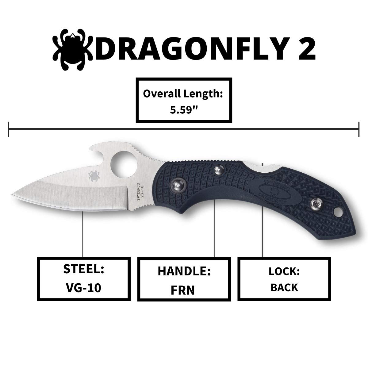 Spyderco Dragonfly 2 Lightweight Signature Knife with 2.28" Saber-Ground VG-10 Steel Blade and Emerson Opener - PlainEdge - C28PGYW2