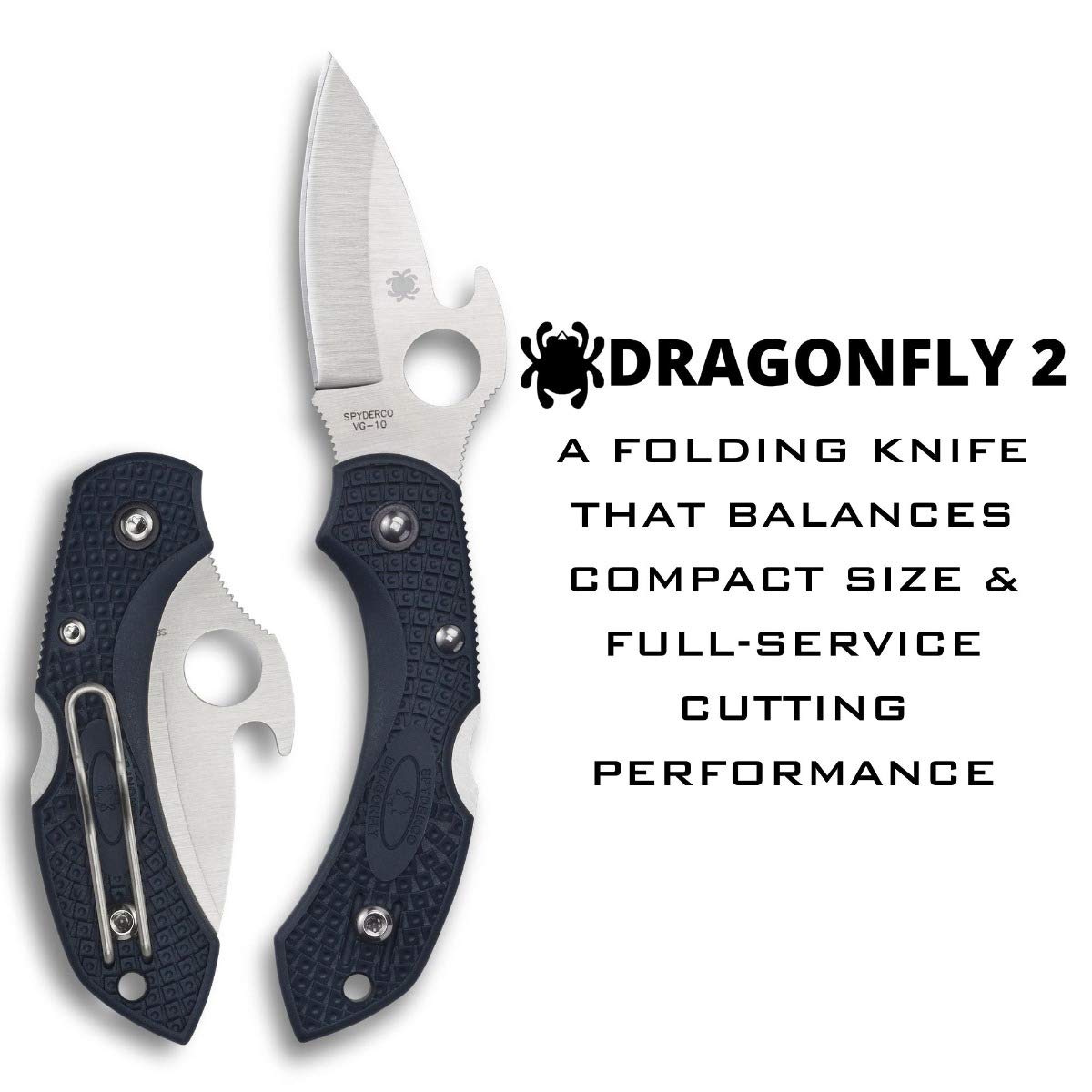 Spyderco Dragonfly 2 Lightweight Signature Knife with 2.28" Saber-Ground VG-10 Steel Blade and Emerson Opener - PlainEdge - C28PGYW2