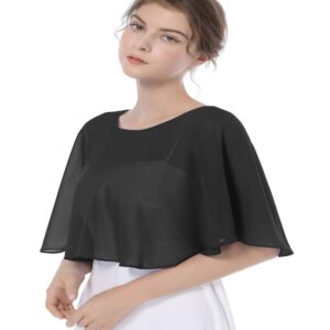 Soft Chiffon Capes Shawls Wraps Shrugs for Dresses Women Capelets Accessories (Black)