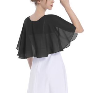 Soft Chiffon Capes Shawls Wraps Shrugs for Dresses Women Capelets Accessories (Black)