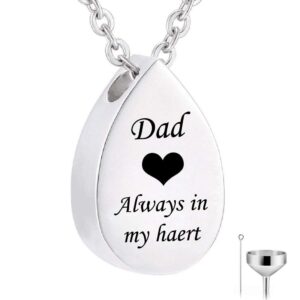 HQ Carved Teardrop Urn Necklace Memorial Keepsake Ashes Necklace Urn Pendant Cremation Memorial Jewelry (Dad)