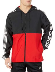 adidas men’s essential colorblock windbreaker, black/scarlet/white, large