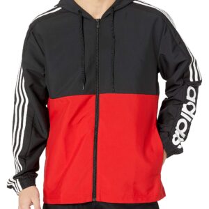 adidas Men’s Essential Colorblock Windbreaker, Black/Scarlet/White, Large