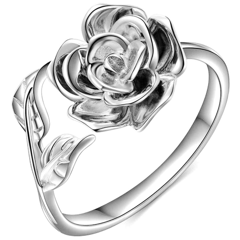 Jude Jewelers Retro Vintage Stainless Steel Flower and Leaf Promise Statement Anniversary Ring (Silver, 7)