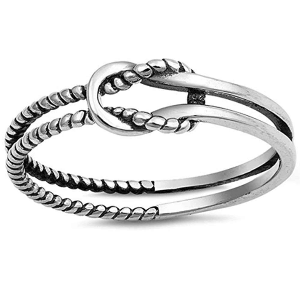 Jude Jewelers Stainless Steel Vintage Style Knotted Wave Promise Ring (Silver, 9)