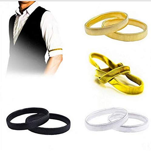 COLORFUL BLING 2 pcs Simple Arm Band Elastic Bracelet Bangle Anti Slip Shirt Sleeve Holders Dress Accessory -Gold