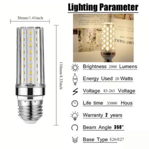 E26 LED Light Bulbs,20W Candelabra LED Bulbs 200 Watt Equivalent - 90 LEDs 2835 SMD 2000lm 3000K Warm White Decorative Candle Base E26/E27 LED Chandelier Bulbs,AC85-265V,4-Pack